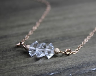 herkimer diamond necklace, herkimer diamond rose gold necklace, gold filled herkimer diamond necklace, herkimer diamond jewelry, herkimer