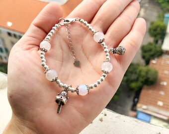 Lucky Cat Lucky Bag Silver Charms and Moonstone Bracelet,gemstone,jewelry,natural gemstone,rainbow moonstone,925 Thai Silver,birthstone,gift