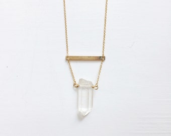 Clean Quartz, 14K Gold filled Necklace, Bar Necklace, Crystal Necklace