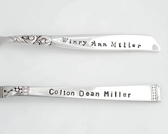 Personalized Baby Boy Spoon. Baby Girl Spoon with name and Birth Date. Hand Stamped Baby's First Silver Spoon. Name and Birth Date Baby Gift