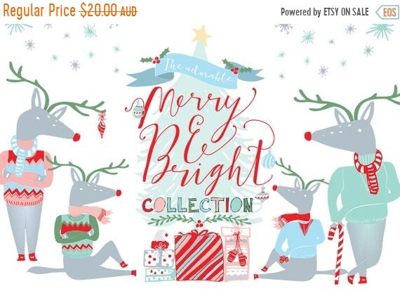 70% OFF Sale Christmas Clipart, Digital Clip Art, Holiday Clipart, PNG, Vectors - Christmas tree, reindeer, Snowflakes, Deer, Presents, gift