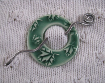 Shawl Pin Brooch Ceramic Pottery Celadon Green