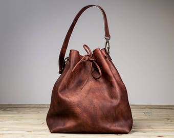 Leather Bucket Bag, Brown Leather Bucket Bag, Brown Bucket Bag