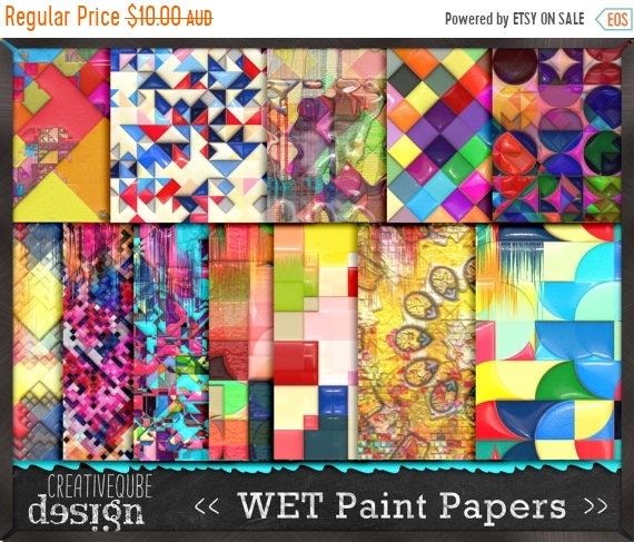 70% OFF Sale Digital Paper Pack Wet Paint 3D effects in gloss. Bright, bold colors. Personal and small commercial Use.