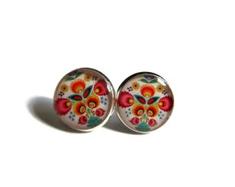 BOUCLES D'OREILLES MANDALA multicolore, puces d'oreilles folk, gypsi, bijoux mandala, multicolore, rosace,fleur, Inde,résine résine