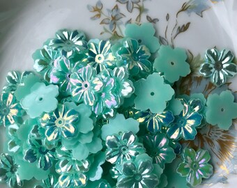 Shabby Chic Beads,Vintage Flowers Beads,Aurora Borealis Flowers,AB Beads,Flower Cabochons, 13mm Cabochons,Floral Spacers,Flat Back,#1720E