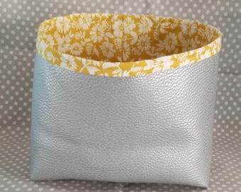 empty basket pocket leatherette silver and mustard yellow liberty
