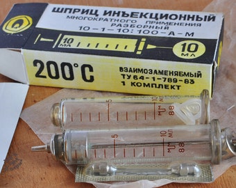 Vintage Soviet medical glass Syringe Old Medical Syringe Druggist Drugstore
