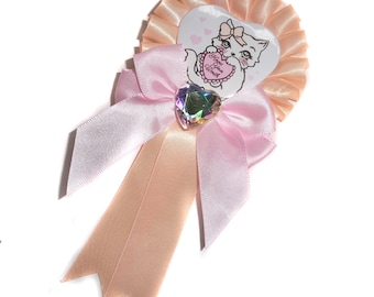 Fancy Feline Heart Rosette Badge ~ Peach