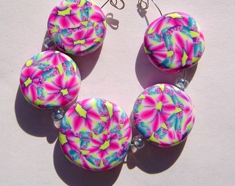 Pink Passion Artisan Polymer Clay Bead Set with Focal and 4 Beads