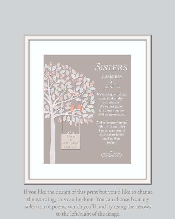 Items similar to Sister Birthday Print - Friendship Sister Poem - Custom Sister Gift ...