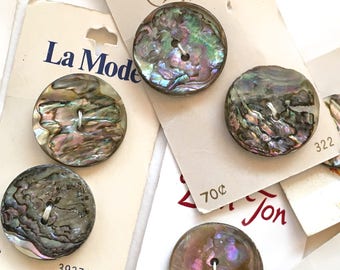 Special Listing 6 buttons- Vintage NOS Abalone Buttons From Japan Original Cardstock Organic Shell Buttons