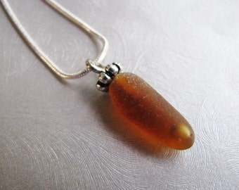 Elongated Sea Glass Pendant - Sea Glass - Amber Brown Sea Glass - Beach Glass Jewelry - Old Bubble Sea Glass - Tubular Sea Glass Pendant
