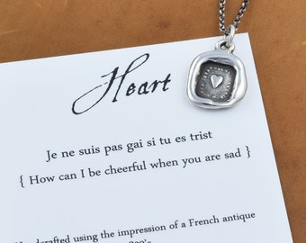 Heart Necklace - 'My Happiness depends on you' - Wax Seal Necklace in Silver - 327