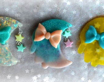 Drippy moon Fairy Kei, kawaii, sweet lolita, decora, harajuku Hair Clip or broach