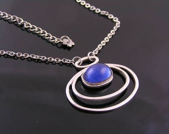 Art Deco Style Necklace, Czech Glass Necklace, Art Deco Jewelry, Art Deco Necklace, Blue and Silver Necklace, N1248