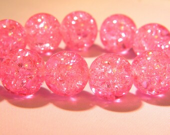 10 glass beads Crackle 12mm translucent - pink-PE262-9