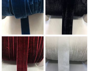 1 Inch of Velvet Ribbon Single Face Price for 5 yards Available in 4 Color Black, White Blue and Burgundy