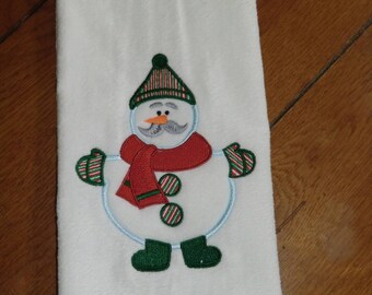 Embroidered Velour Hand Towel - Christmas - Applique Grandpa Snowman