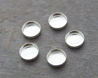 7mm Silver Bezel Cups | FOUR Round Bezel Cups for 7mm Cabochons | 925 Bezel Cups | Solid Back Bezel Cups | 7mm Round 925 Bezel Cups