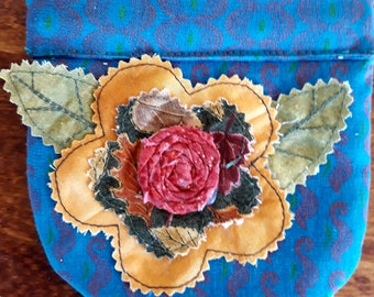 Handmade Snap Bag Gift Pouch Fabric Yoyo Suffolk Puff Flower Rosette Lined