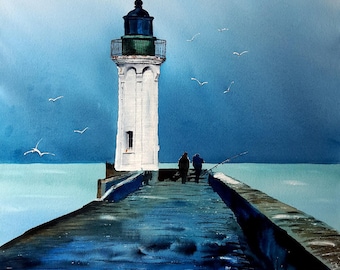 St. Valery lighthouse in caux watercolor 2