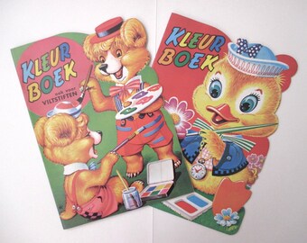 Vintage children's coloring books set of two unused die cut borders