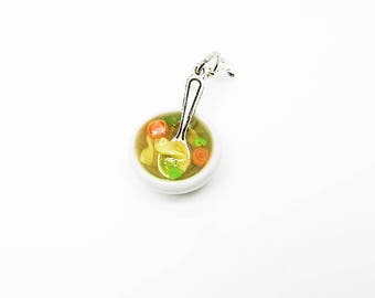 Realistic miniature chicken noodle soup charm, food jewelry, polymer clay food charm, get well soon, chicken noodle soup