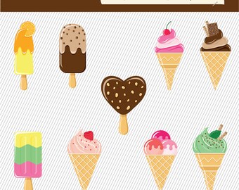 Ice cream clipart: SUMMER ICE CREAM with hand