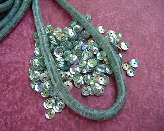 Vintage French Sequins SILVER AB 5mm cupped metallic couture Paris lot full strand
