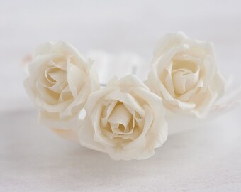 71_Ivory rose pins, Flower pins, Hair clips flower, Flower hair clip, Flower barrette, Wedding hair accessories, Hair accessories roses.