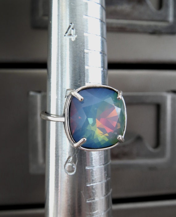 Opal Ghost Crystal Ring Translucent Pastel Blue Seafoam