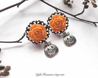 Pumpkins earrings halloween jewelry goth/gothic earrings fantasy earrings witch/wiccan jewelry fairy goth