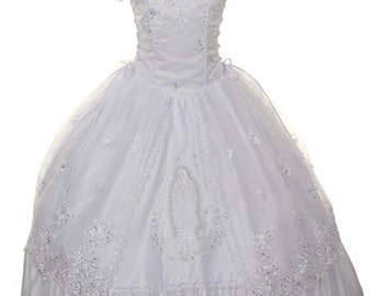 First Communion Dress with Virgin Mary Embroidery