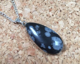 Snowflake obsidian pendant necklace