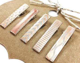 Rose Gold Colored Alligator Hair Clip Set - with Optional No-Slip Grip - 5 Minimalist Hair Clips - choose your size -gift -by ajoyfulmorning