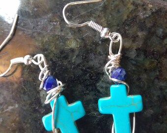 Turquoise and lapis lazuli earrings