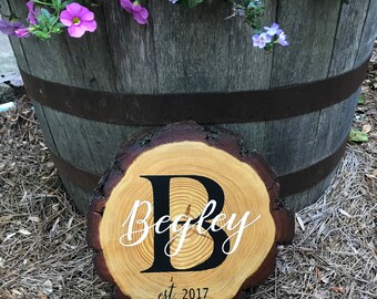 Personalized log slice, wood slice, rustic decor, wood sign, rustic name sign, name sign, log slice, wedding gift, personalized, wood cookie