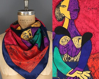 Vintage Picasso Scarf - 90s Picasso Art Print Scarf - 1990s Picasso Abstract Art Satin Scarf - Picasso Surrealist Female Form Scarf