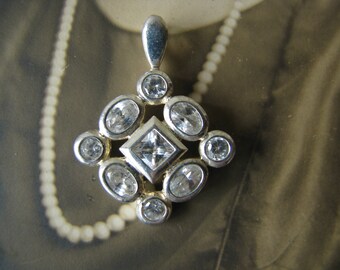 1990's Sterling Silver CZ Pendant, Cubic Zirconium Sterling Pendant, Pave' CZ Sterling Pendant, Bridal Jewlely, Wedding Jewelry,
