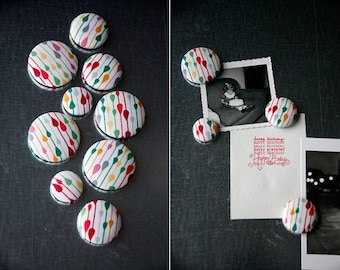 Fabric Button Magnet Set - Drops/Stripes