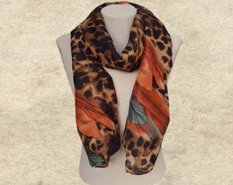 Leopard print scarf, Thin scarf women, Womens trendy scarf, Lightweight scarf, Women's brown scarf, Fashion scarf lady, Ladies fabric scarf