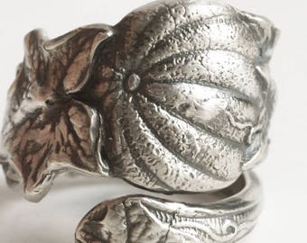Pumpkin Ring, Sterling Silver Spoon Ring, Pumpkin Jewelry, Fruit Jewelry, Fall Jewelry, 925 Haloween Autumn Ring, Adjustable Ring Size, 5802