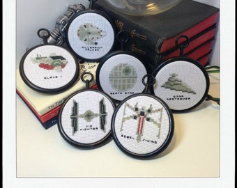 six (6) tiny spaceship cross stitch patterns - star wars collection - digital PDF file