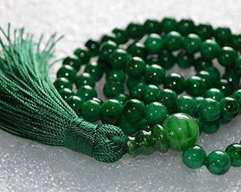 108 Green Jade Mala Beads Necklace, Natural Green Jade Prayer Beads - Energized Karma Nirvana Meditation 8mm Prayer Beads For Awakening