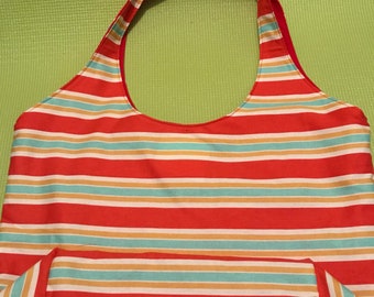Colal red & Mint green / Stripes Hobo bag
