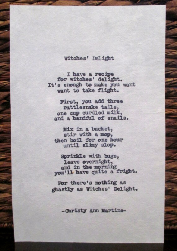 Halloween Art for Kids Teachers Parents Halloween Witch Poem Witches Delight Poem for Children Cute Witch Recipe Poem Childrens Poetry
