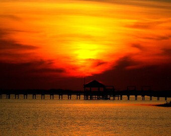 Digital download, nature, sunset, dock, home decor, bay, Nags Head, North Carolina