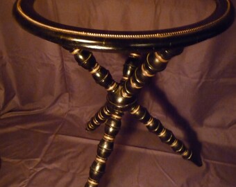 Antique Vintage Gypsy Table Bobbin Frame Original Mirrored Top Ebonised Wood