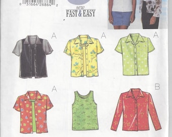 Butterick 5373 Sewing Pattern for Fast & Easy Shirts and Tank Tops, Misses'/Misses' Petite Sizes 12 14 16